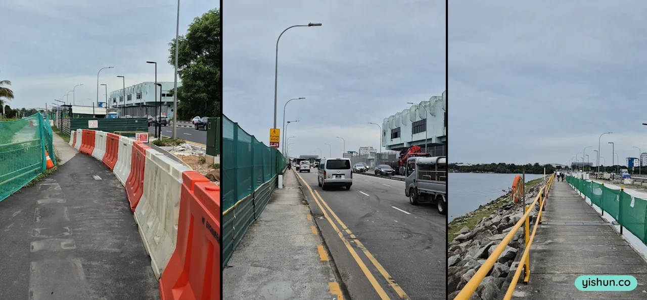 Paths leading and along the dam are narrowed for improvement works Paths leading and along the dam are narrowed for improvement works