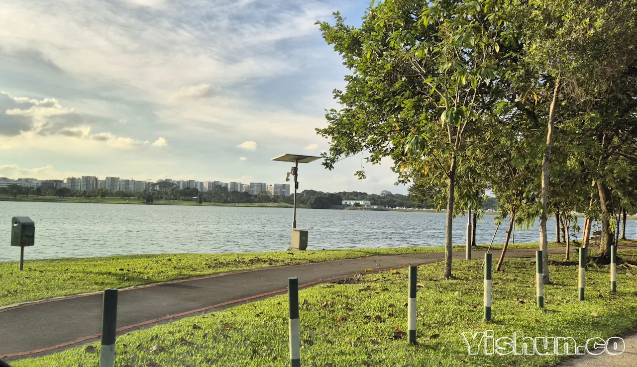 Jogging with Lower Seletar Reservoir and Yishun Town in the backdrop Jogging with Lower Seletar Reservoir and Yishun Town in the backdrop