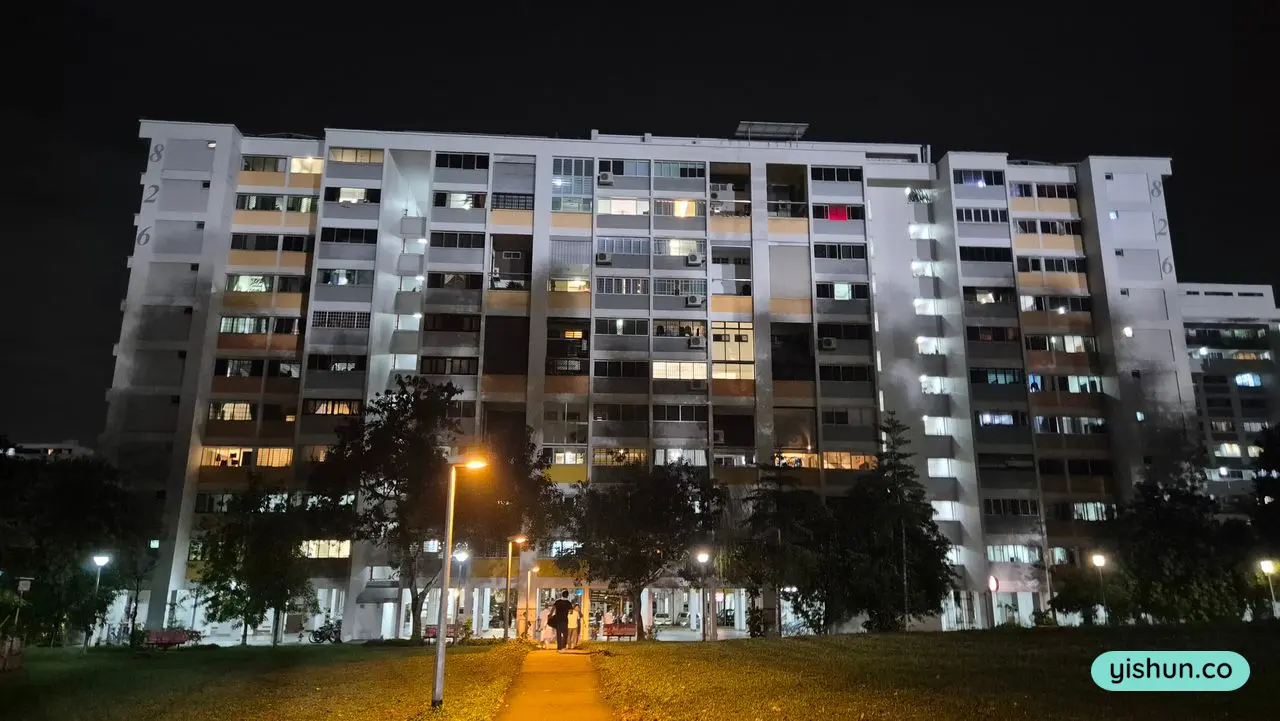 Night view of a Yishun flat in Nee Soon South Night view of a Yishun flat in Nee Soon South