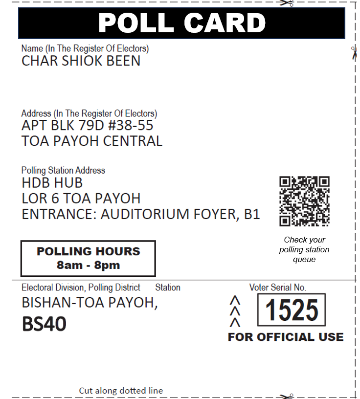 Sample polling card from the Elections Department (source:&nbsp;https://www.eld.gov.sg/voters_pollcard.html)